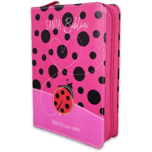 Biblia RVR1960 Primor fuscia mariquita con topos im piel cierre bolsillo 8.5pt