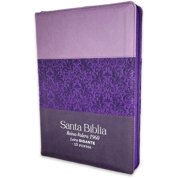 Biblia RVR1960 Tricolor lila/morado/negro im piel cierre índice gigante 15pt 085PRJ