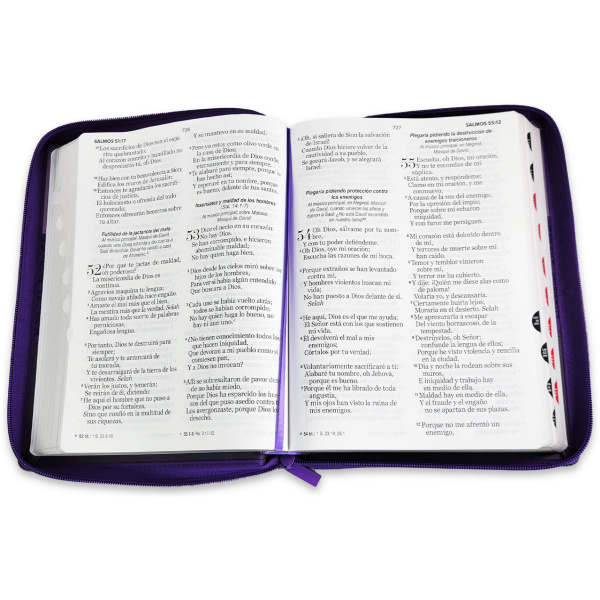 Biblia RVR1960 Tricolor lila/morado/negro im piel cierre índice gigante 15pt 085PRJ - Image 3
