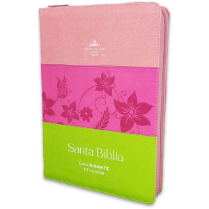 Biblia RVR1960 Tricolor rosa/fucsia/lima im piel cierre índice gigante 15pt 085PRJ