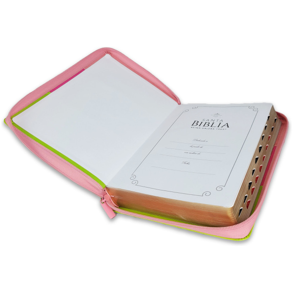 Biblia RVR1960 Tricolor rosa/fucsia/lima im piel cierre índice gigante 15pt 085PRJ - Image 2
