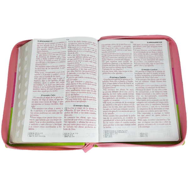 Biblia RVR1960 Tricolor rosa/fucsia/lima im piel cierre índice gigante 15pt 085PRJ - Image 3