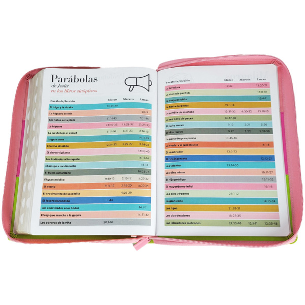 Biblia RVR1960 Tricolor rosa/fucsia/lima im piel cierre índice gigante 15pt 085PRJ - Image 5
