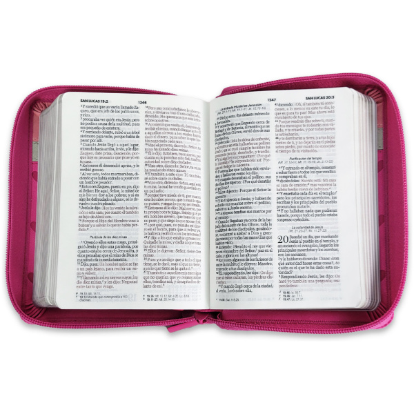 Biblia RVR1960 Primor fuscsia/blanco/rosa corazones im piel cierre bolsillo 8.5pt - Image 3