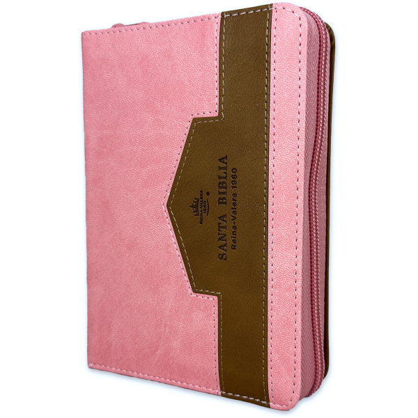 Biblia RVR1960 Elegante rosa cafe im piel cierre índice bolsillo 8.5pt