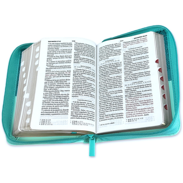 Biblia RVR1960 Bifloral turquesa im piel cierre índice bolsillo 8.5pt - Image 2