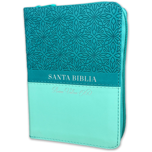 Biblia RVR1960 Bifloral turquesa im piel cierre índice bolsillo 8.5pt