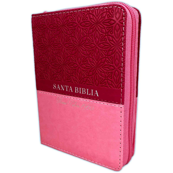 Biblia RVR1960 Bifloral rosa rosa im piel cierre índice bolsillo 8.5pt