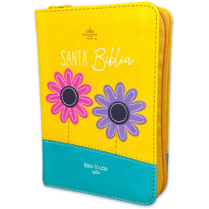 Biblia RVR1960 Primor amarillo turq flores im piel cierre bolsillo 7.5pt
