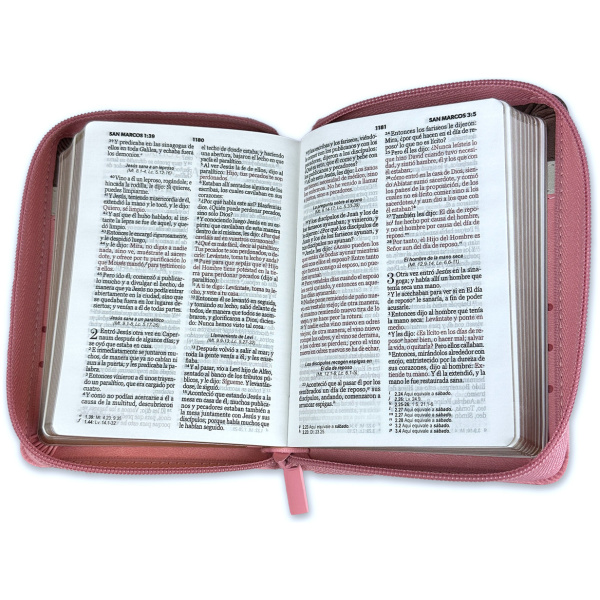 Biblia RVR1960 Primor cafe beige rosa flores im piel cierre bolsillo 7.5pt - Image 2