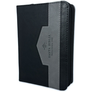 Biblia RVR1960 Elegante negro gris im piel cierre índice bolsillo 8.5pt