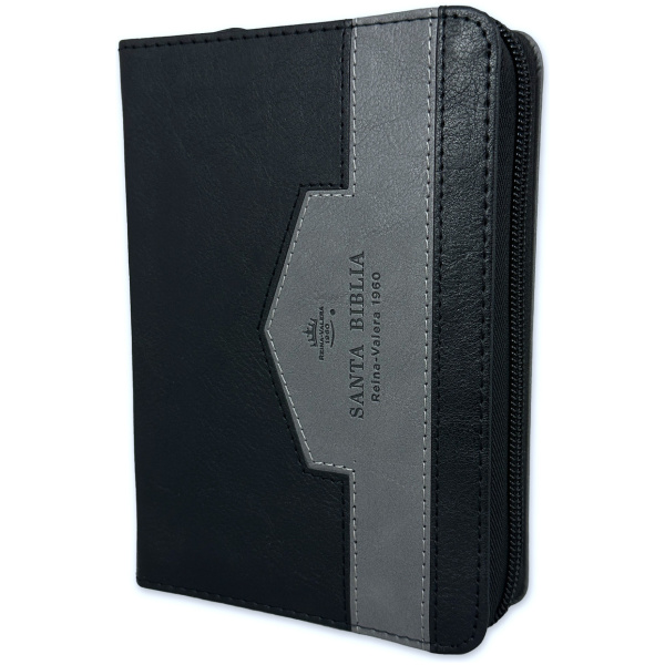 Biblia RVR1960 Elegante negro gris im piel cierre índice bolsillo 8.5pt