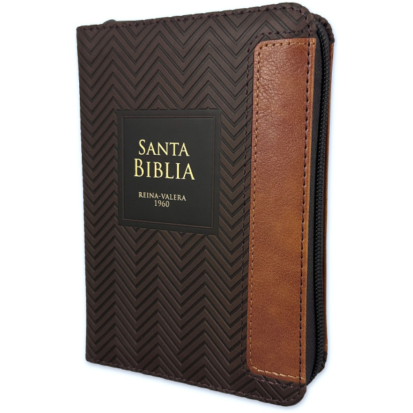 Biblia RVR1960 Geometrico cafe im piel cierre índice bolsillo 8.5pt
