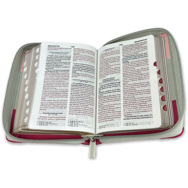 Biblia RVR1960 Tricolor rosa blanco fucsia im piel cierre índice bolsillo 8.5pt - Image 2