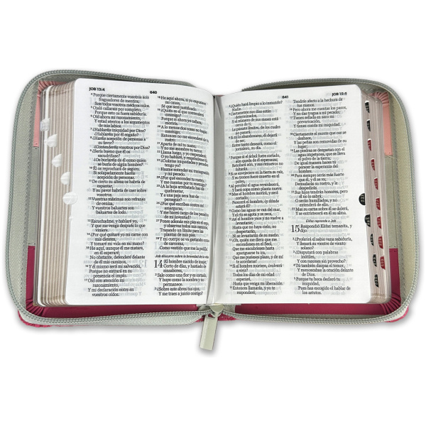 Biblia RVR1960 Tricolor rosa blanco fucsia im piel cierre índice bolsillo 8.5pt - Image 3