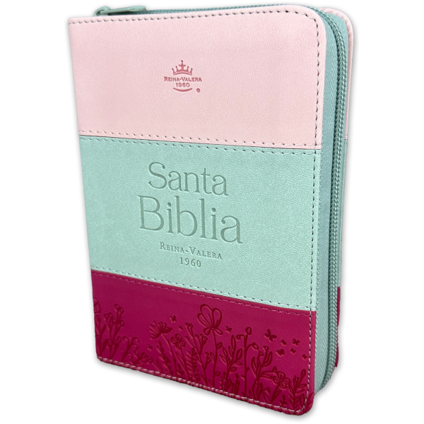 Biblia RVR1960 Tricolor rosa blanco fucsia im piel cierre índice bolsillo 8.5pt