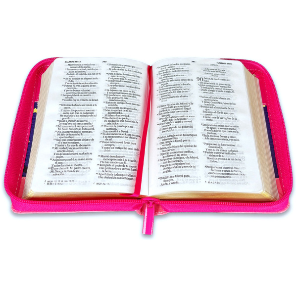Biblia RVR1960 Primor fuscia/lila/rosa luna buho im piel cierre bolsillo 8.5pt - Image 3