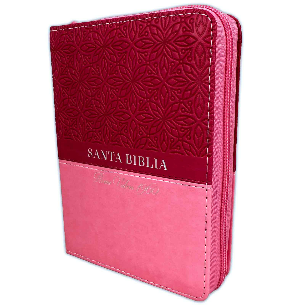 Biblia RVR1960 Bifloral rosa rosa im piel cierre índice bolsillo 8.5pt