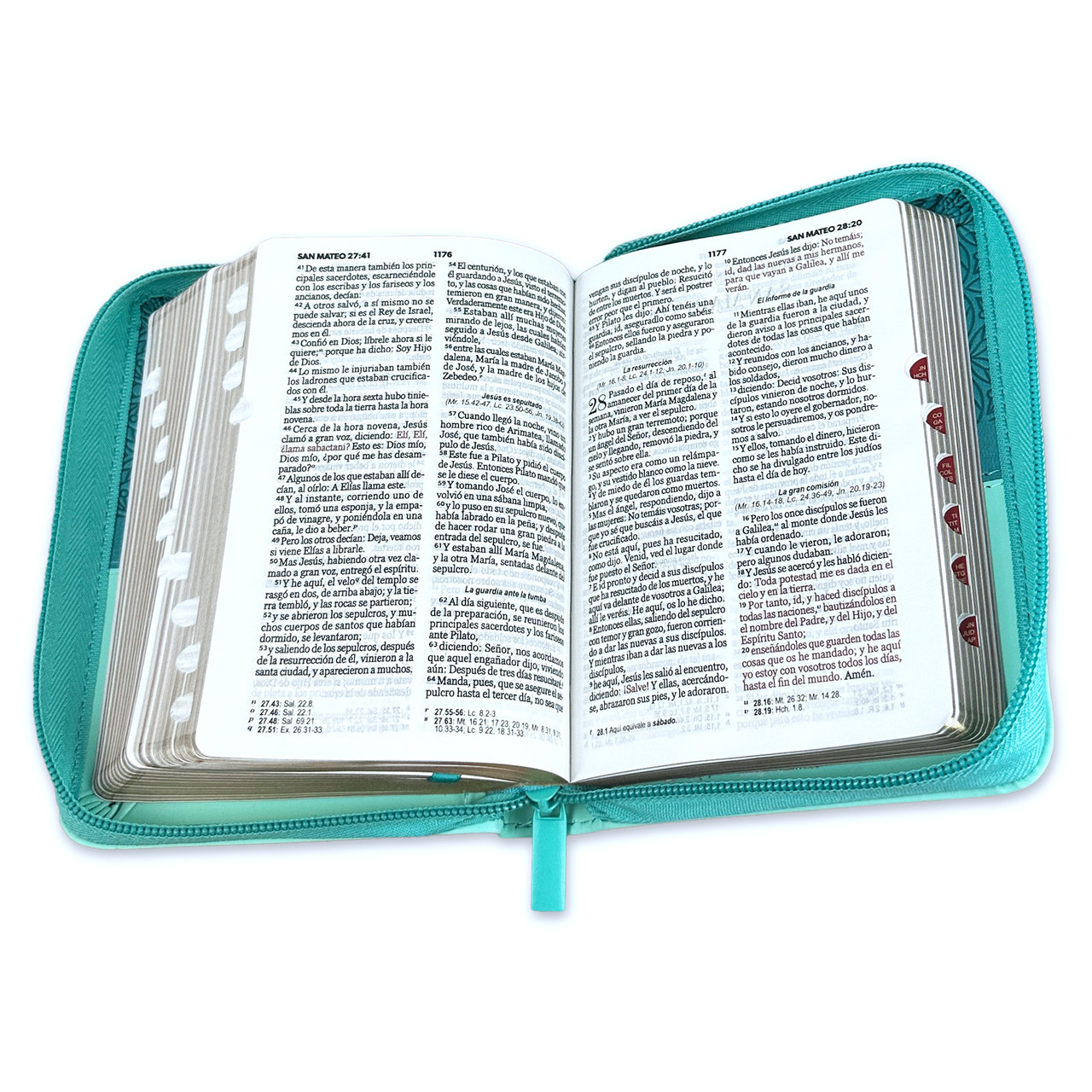 Biblia RVR1960 Bifloral turquesa im piel cierre índice bolsillo 8.5pt