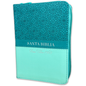 Biblia RVR1960 Bifloral turquesa im piel cierre índice bolsillo 8.5pt