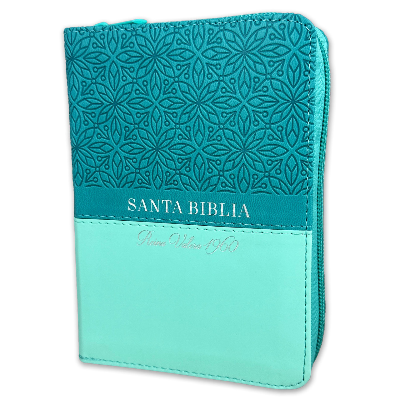 Biblia RVR1960 Bifloral turquesa im piel cierre índice bolsillo 8.5pt