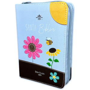 Biblia RVR1960 Primor cafe azul abejas im piel cierre bolsillo 8.5pt