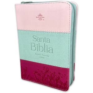 Biblia RVR1960 Tricolor rosa blanco fucsia im piel cierre índice bolsillo 8.5pt