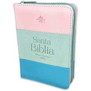 Biblia RVR1960 Tricolor rosa blanco turquesa im piel cierre índice bolsillo 8.5P