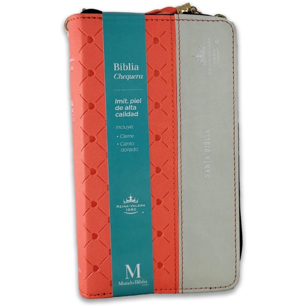 Biblia RVR1960 horizonte chequera coral gris im piel cierre AG 8pt PJR - Image 4