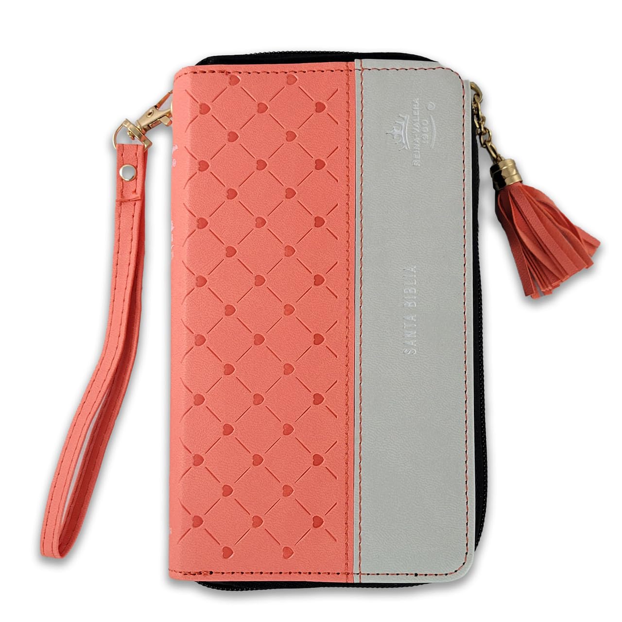 Biblia RVR1960 horizonte chequera coral gris im piel cierre AG 8pt PJR