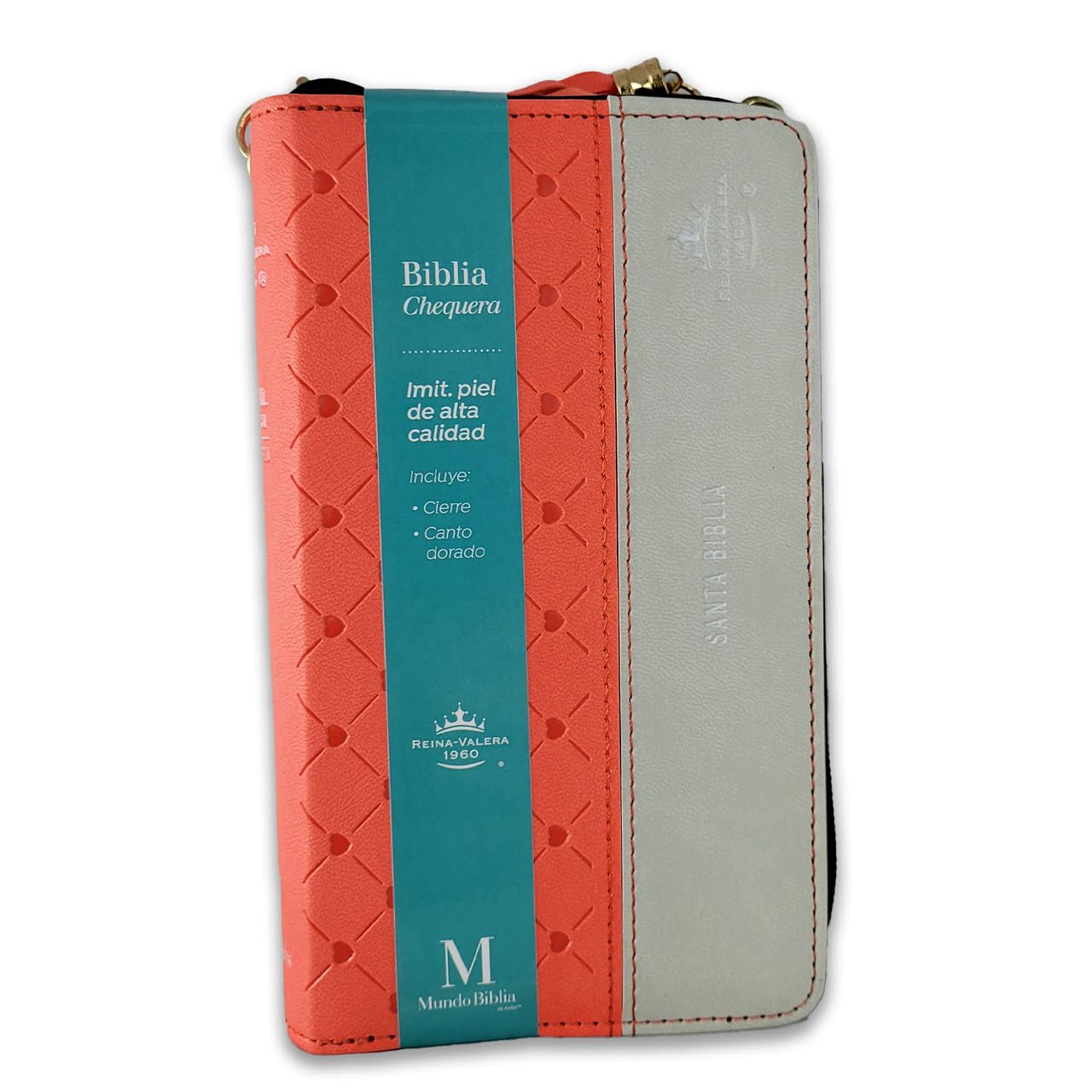Biblia RVR1960 horizonte chequera coral gris im piel cierre AG 8pt PJR
