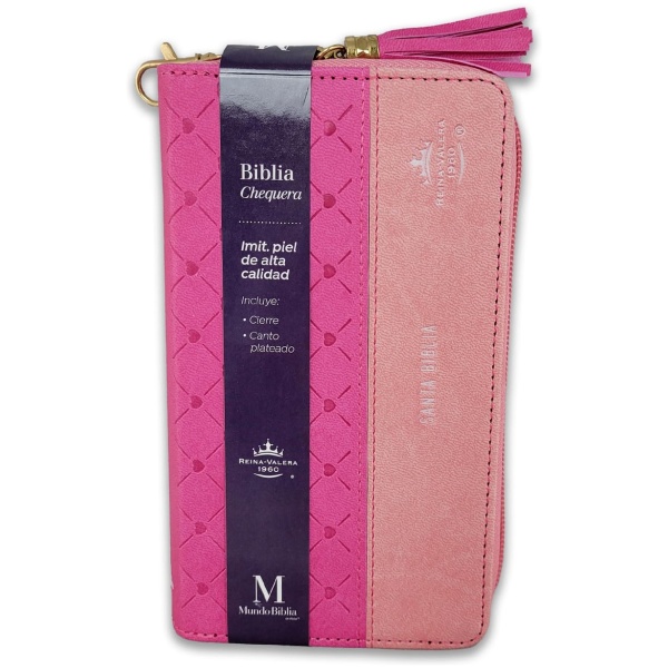 Biblia RVR1960 horizonte chequera fucsia rosa im piel cierre 8pt PJR - Image 2