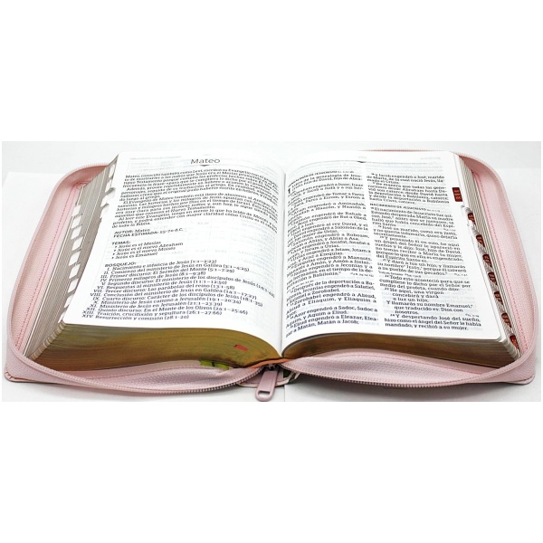 Biblia RVR1960 letra grande ed lim rosa im piel índice cierre manual 12pt - Image 5