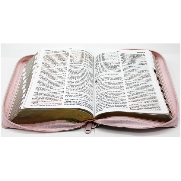 Biblia RVR1960 letra grande ed lim rosa im piel índice cierre manual 12pt - Image 6
