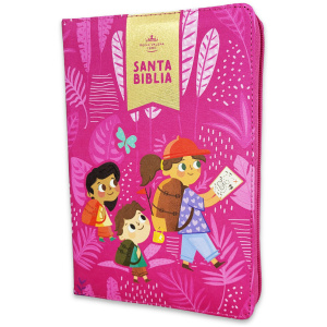 Biblia RVR1960 interactiva para niñas rosa cierre manual 12pt