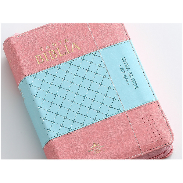 Biblia RVR1960 iconic bicoco rosa/azul im piel índice cierre 12pt - Image 5