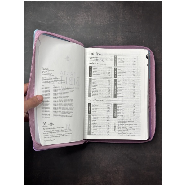 Biblia RVR1960 Tricolor sg azul rosa lila im piel cierre índice 19pt - Image 3