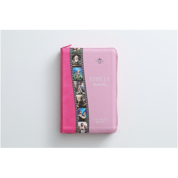 Biblia RVR1960 Heroes bitono rosa/rosa im piel cierre manual 12.5pt