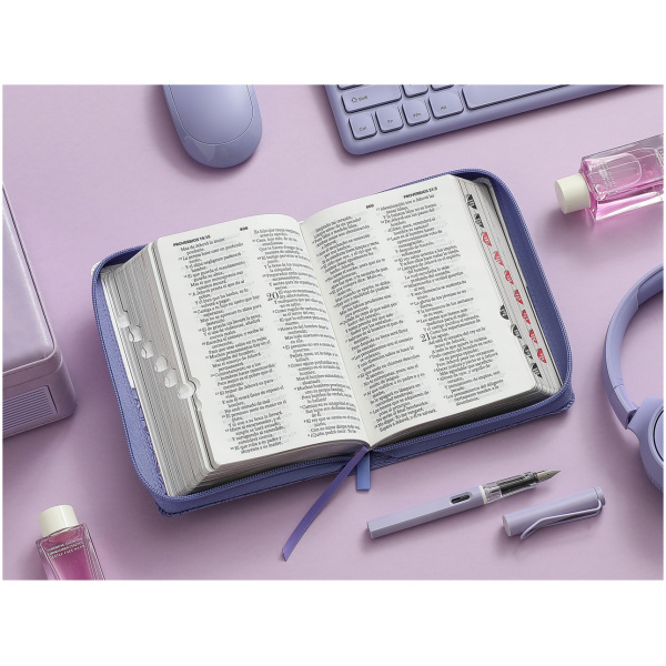 Biblia RVR1960 Quinceañera lila/blanco im piel índice cierre 10pt - Image 2