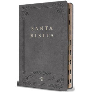 Biblia RVR1960 letra grande gris im piel índice 10.5pt