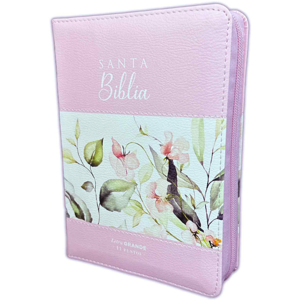 Biblia RVR1960 Maravillas boho rosa c pintado im piel cierre índice 11pt