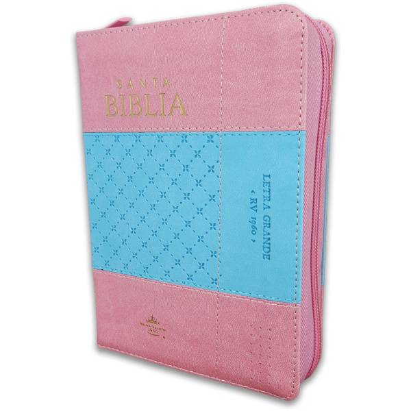 Biblia RVR1960 iconic bicoco rosa/azul im piel índice cierre 12pt