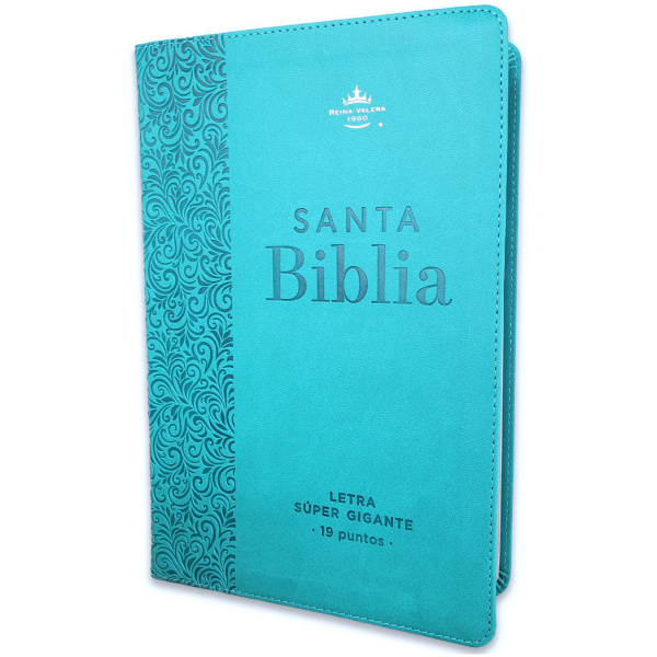 Biblia RVR1960 Efeso sup gig turquesa floral im piel índice 19pt