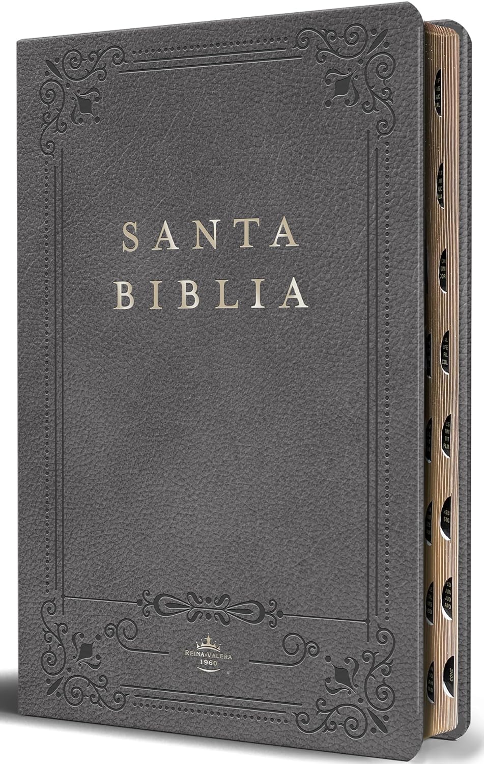 Biblia RVR1960 letra grande gris im piel índice 10.5pt