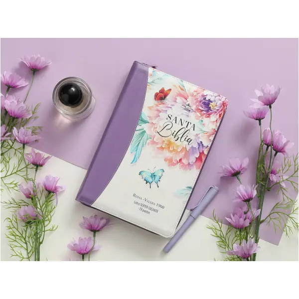 Biblia RVR1960 Jardin sup gig lila cto pintado im piel cierre índice 19pt