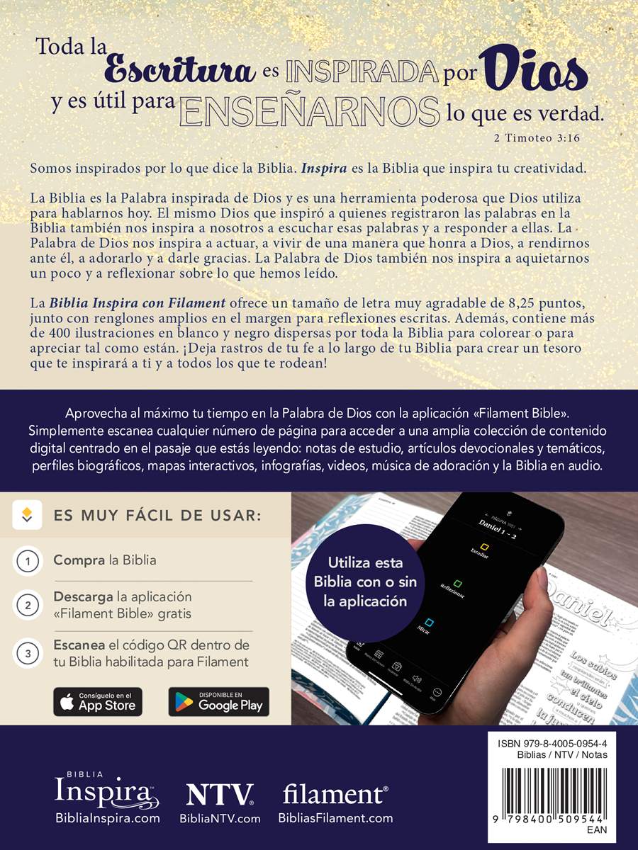 Biblia NTV Inspira con Filament oro 8.25pt