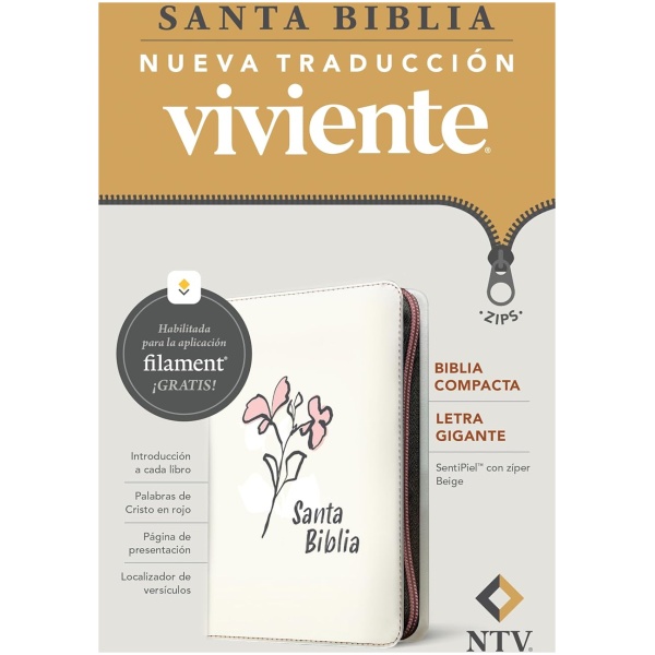 Biblia NTV compacta con filament beige sim piel lt gde cierre 10pt - Image 3