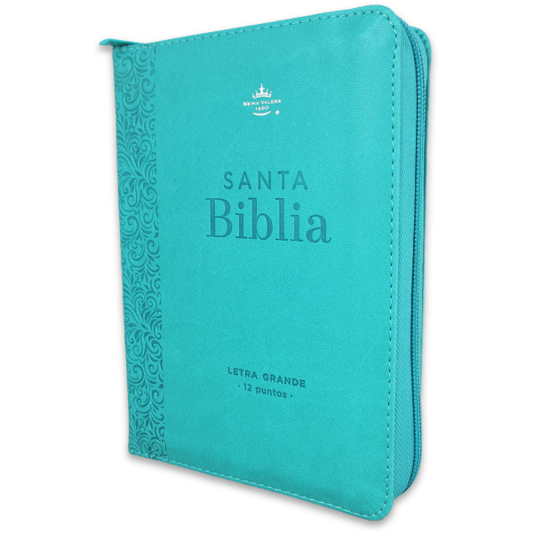 Biblia RVR1960 compacta turquesa floral im piel cierre chica 12pt