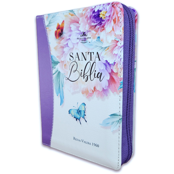 Biblia RVR1960 Jardin lila cto pintado im piel cierre índice 8.5pt