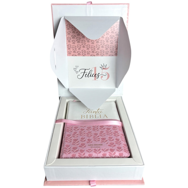 Biblia RVR1960 Quinceañera rosa blanco im piel índice cierre chica 10pt - Image 5